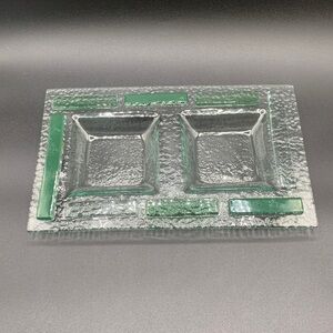 Fused Green Rectangle Glass Clear Molded Double Formed Serving Dish